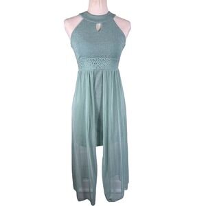 Poppies & Roses Dress Girls 12 Mint Green Metallic High Low Rhinestone Formal